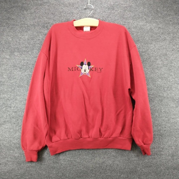 Velva Sheen Mens Embroidered Mickey Mouse Pullover Sweatshirt Red XL Vintage USA - Picture 2 of 12